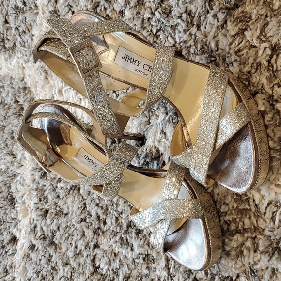 Jimmy Choo Glittering Silver Heels - Picture 1 of 16